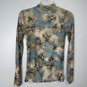 Sweet Lilac Sheer Y2K Shirt Overlay Mesh Blue Cherubs Juniors Size Small